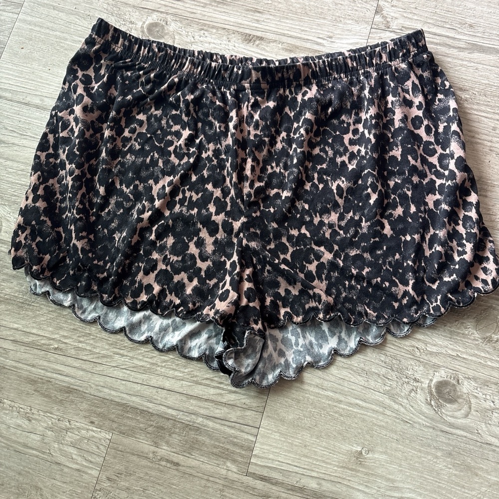 BCBG Leopard Satin Lounge Shorts in Pink and Black